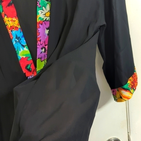 Euc Vintage Roxanne brand Sheer Robe - Neon Floral Trim w/ POCKETS! Sz S/open - Picture 7 of 7